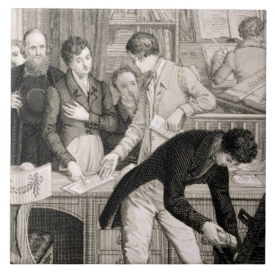 Azulejo De Cerámica En el banco, c.1800 (grabado)