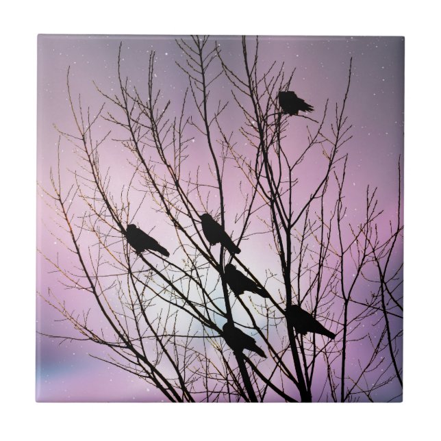 Azulejo De Cerámica En el cielo nocturno púrpura (Frente)
