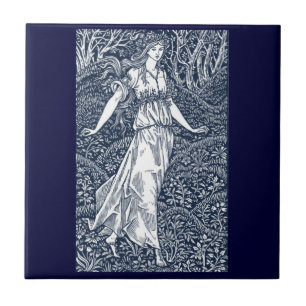 Azulejo De Cerámica Encantadora mujer del bosque al estilo de William 