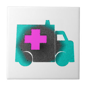 Azulejo De Cerámica enfermera de ambulancia azul cruz médico técnico d