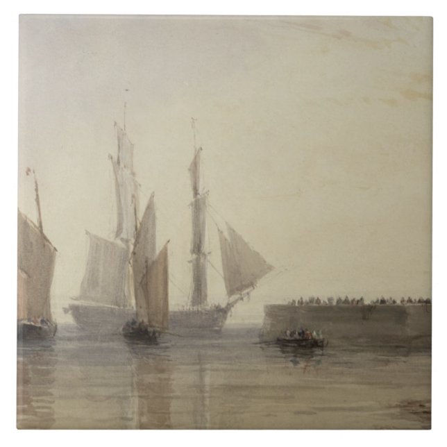 Azulejo De Cerámica Entrada al puerto de Calais, 1829 (w/c, pluma y (Frente)