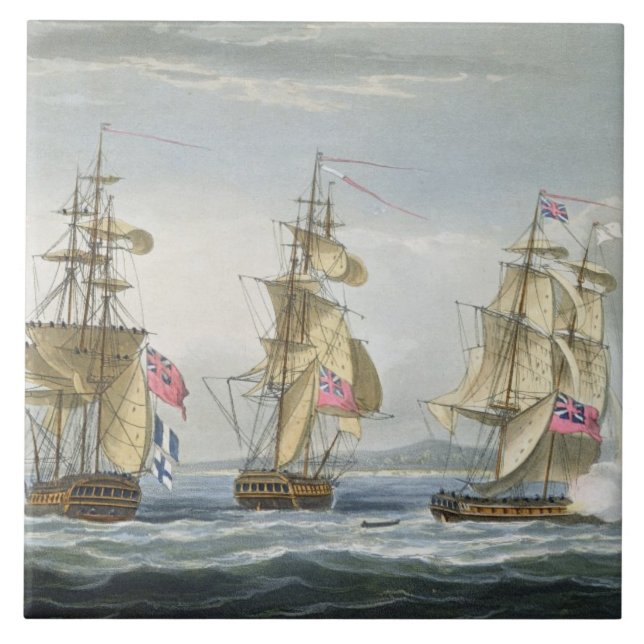 Azulejo De Cerámica Entrega del fuerte de Tamatave, grabado por el T. (Frente)