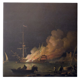 Azulejo De Cerámica Envíe en el fuego en la noche, c.1756 (el aceite