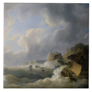 Azulejo De Cerámica Envío de una costa costa en un mar agitado (aceit