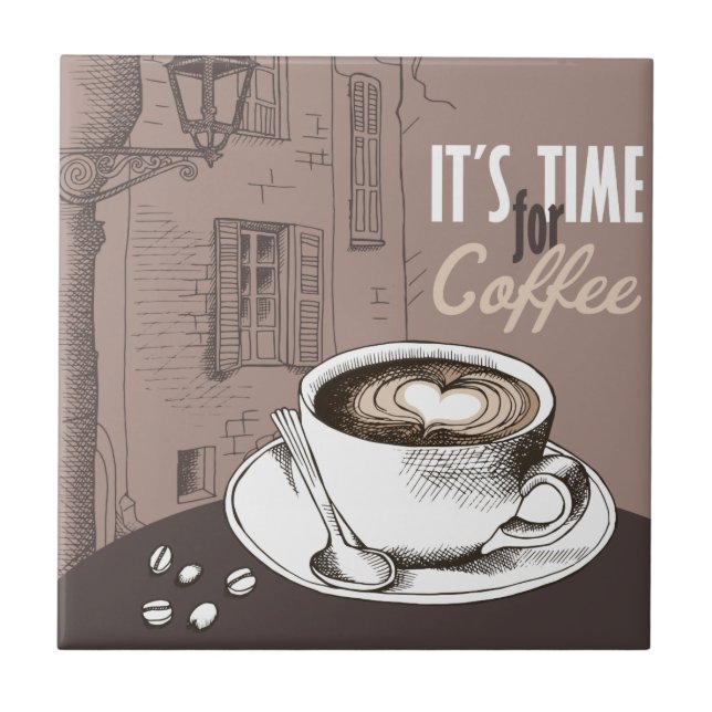 Azulejo De Cerámica Es hora para el café (Frente)