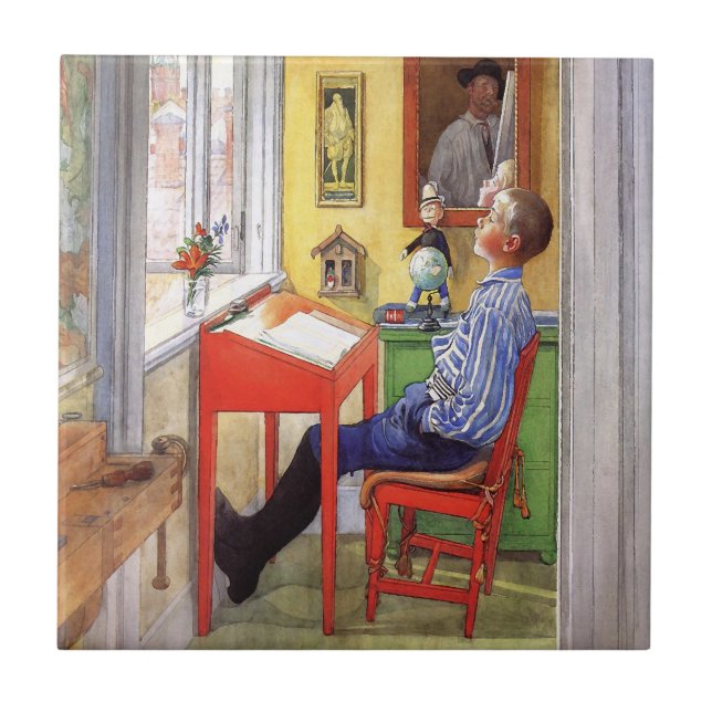 Azulejo De Cerámica Esbjorn Haciendo su tarea personal por Carl Larsso (Frente)