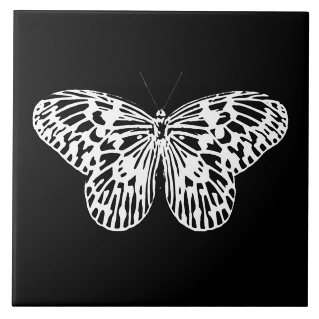 Azulejo De Cerámica Esbozo de mariposa, blanco y negro (Frente)
