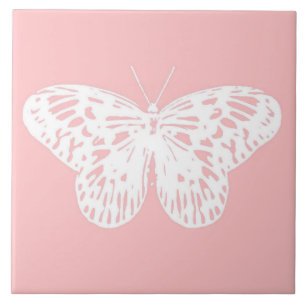 Azulejo De Cerámica Esbozo de mariposa, rosa concha y blanco