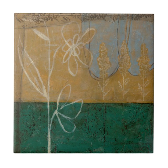 Azulejo De Cerámica Esbozo floral con flores silvestres y plantas (Frente)