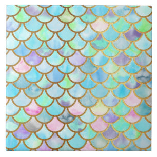 Azulejo De Cerámica Escalas Mermaidscales de la acuarela de la sirena