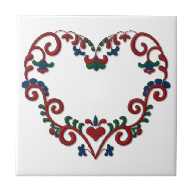 Azulejo De Cerámica Escandinavo sueco del corazón de Rosemaling del (Frente)