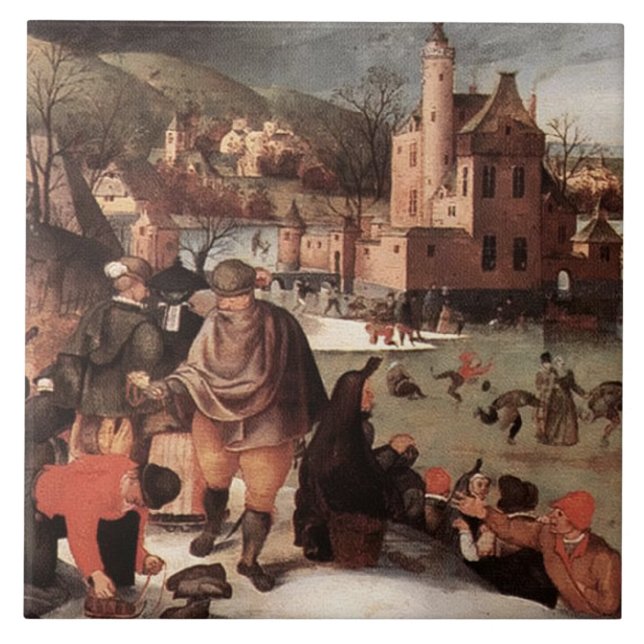 Azulejo De Cerámica Escena De Invierno. Regalo de Navidades Bellas Art (Frente)