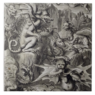 Azulejo De Cerámica Escena del infierno, ilustracion de la pieza 3 Cha