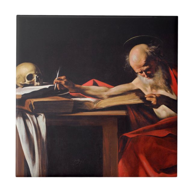 Azulejo De Cerámica Escritura de Saint Jerome por Michelangelo Caravag (Frente)