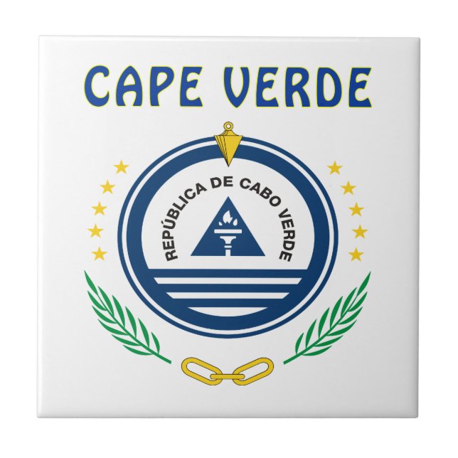 Azulejo De Cerámica Escudo de armas de Cabo Verde (Frente)