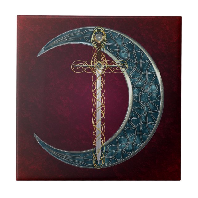 Azulejo De Cerámica Espada y luna célticas (Frente)