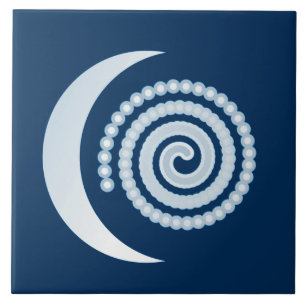 Azulejo De Cerámica Espiral de luna plateada sobre azul oscuro