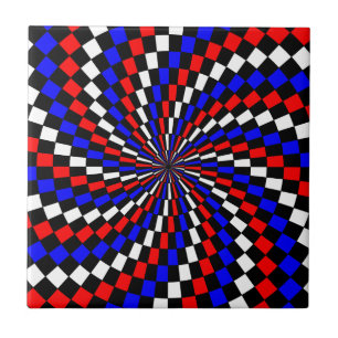 Azulejo De Cerámica Espiral del verificador azul blanco rojo de Kennet
