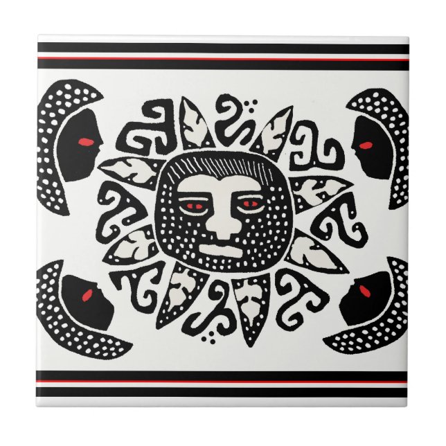 Azulejo De Cerámica Espíritu de sol indio tribal (Frente)