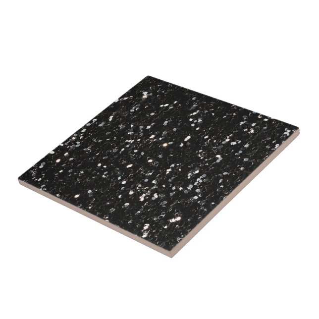Azulejo De Cerámica Espumosos purpurinas brillantes en blanco y negro (Lado)