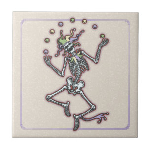 Azulejo De Cerámica Esqueleto II del bufón que hace juegos malabares