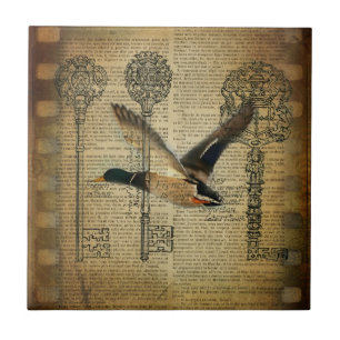 Azulejo De Cerámica esqueletos rústicos llaves mallard pato de campo o