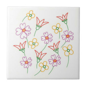 Azulejo De Cerámica Esquema dibujar trívet de flores de lavanda amaril