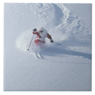 Azulejo De Cerámica Esquiando Santa en la estación de esquí de Snowb
