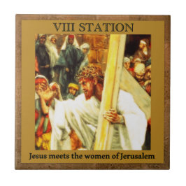 Azulejo De Cerámica Estaciones de la Cruz #8 de 15 Jesús conoce a las 