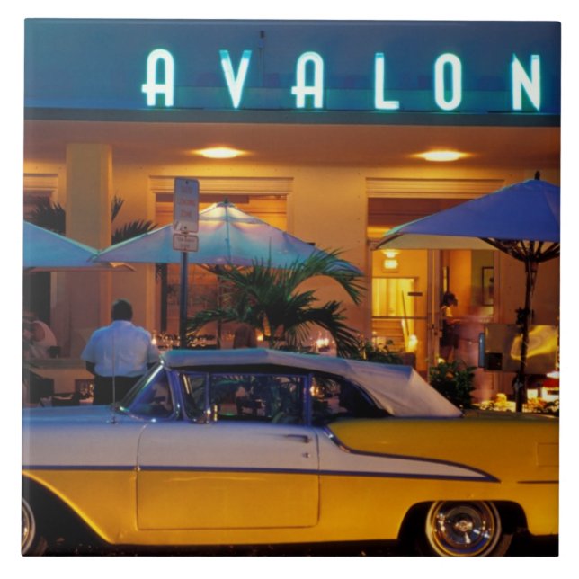 Azulejo De Cerámica Estados Unidos, FL, Miami, South Beach por la noch (Frente)