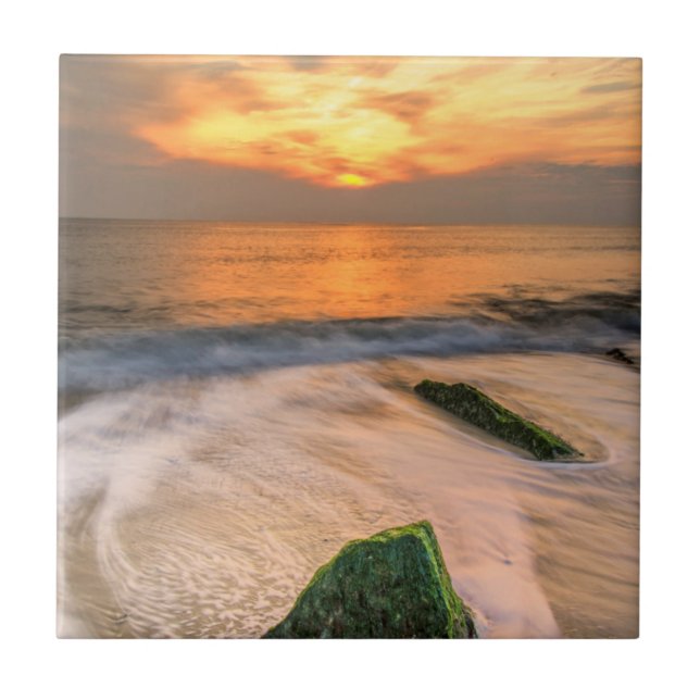 Azulejo De Cerámica Estados Unidos, Nueva Jersey, Cabo de Mayo. Escena (Frente)