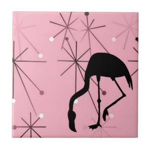 Azulejo De Cerámica Estallido atómico moderno Flamingo MidCentury