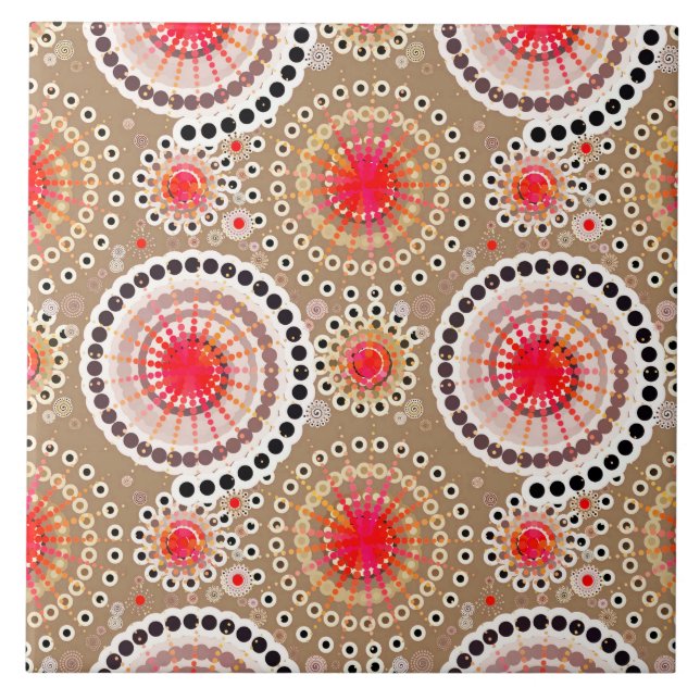 Azulejo De Cerámica Estallidos y pinzas, taupe, rojo, blanco (Frente)