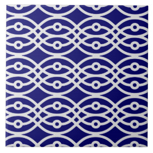 Azulejo De Cerámica Estampa de kimono, gris plateado y azul marino