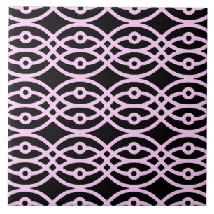 Azulejo De Cerámica Estampa de kimono, negro y rosa hielo