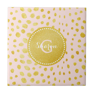 Azulejo De Cerámica Estampado de cheetah con brillo de oro falso rosa 