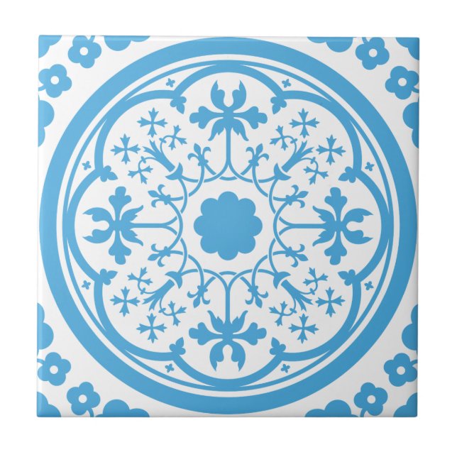 Azulejo De Cerámica Estampado de flores azul (Frente)