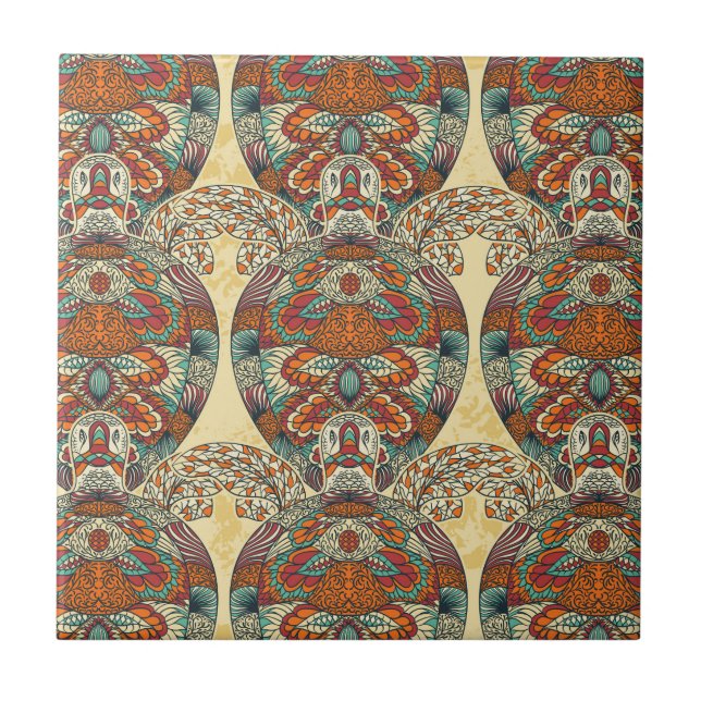 Azulejo De Cerámica Estampado de flores de la tortuga (Frente)