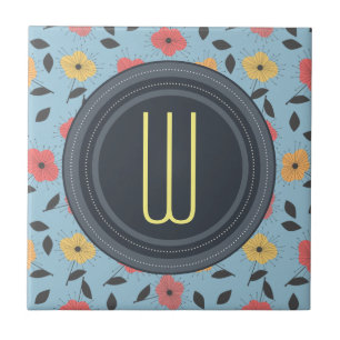 Azulejo De Cerámica Estampado de flores retro del vintage del coral y