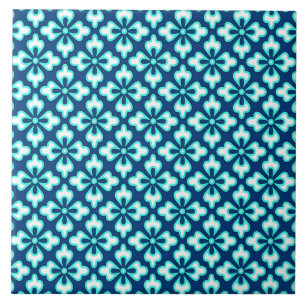 Azulejo De Cerámica estampado de kimono floral, turquesa e índigo