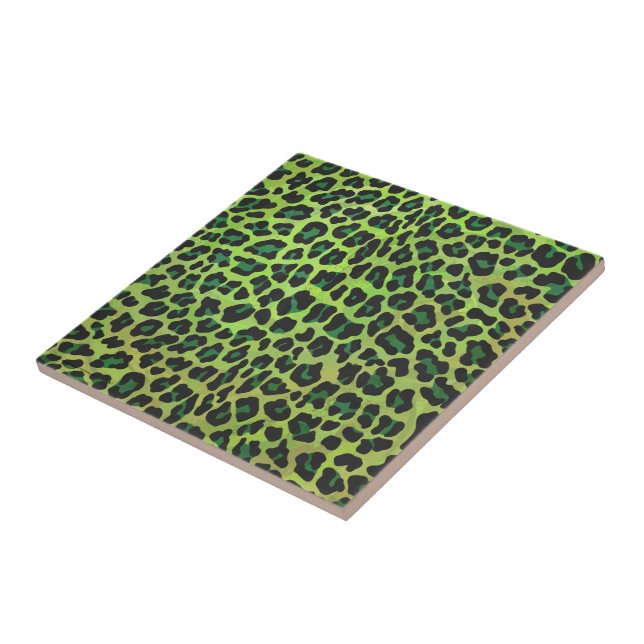 Azulejo De Cerámica Estampado de leopardo negro y verde (Lado)