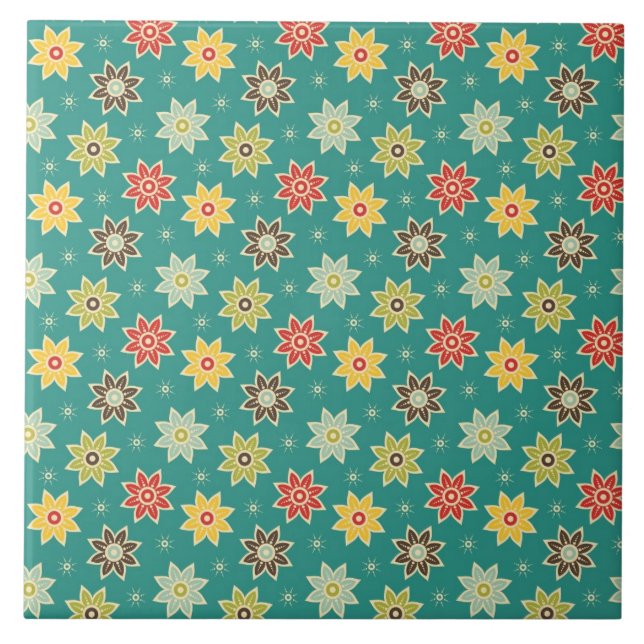 Azulejo De Cerámica estampado de plores retro 70s (Frente)