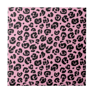 Azulejo De Cerámica Estampado leopardo negro rosado