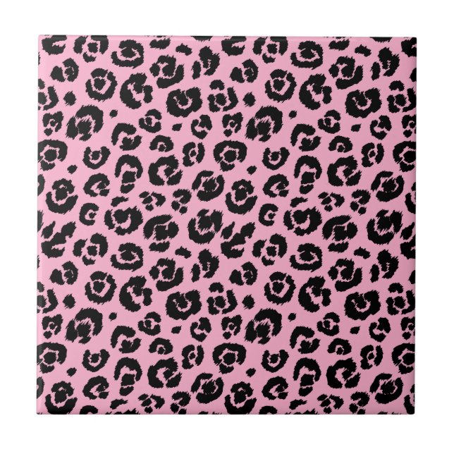 Azulejo De Cerámica Estampado leopardo negro rosado (Frente)