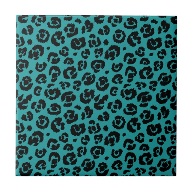 Azulejo De Cerámica Estampado leopardo verde azulado del negro azul (Frente)
