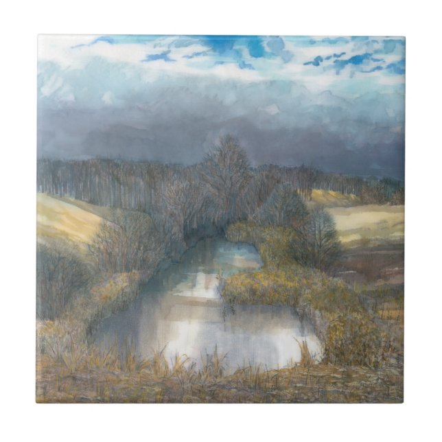 Azulejo De Cerámica estanque de otoño (Frente)