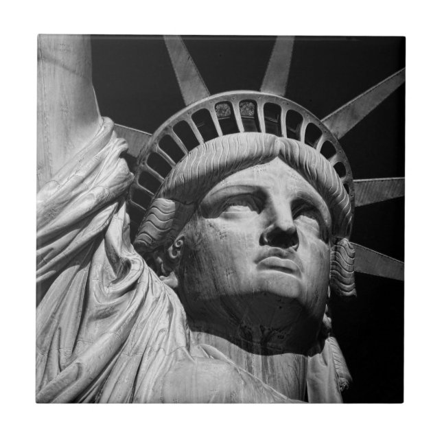 Azulejo De Cerámica Estatua blanca negra de la libertad en Nueva York (Frente)