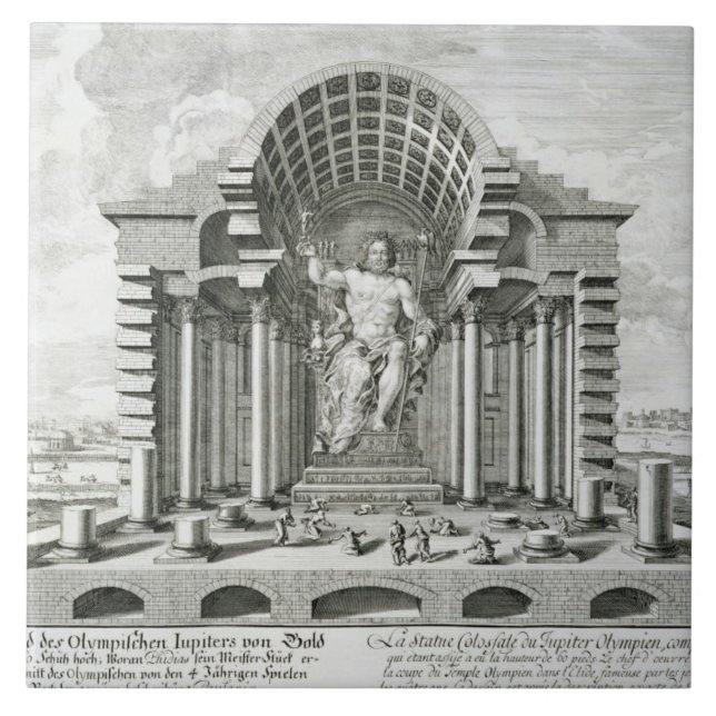 Azulejo De Cerámica Estatua de Zeus olímpico, hecha por Phidias en el (Frente)