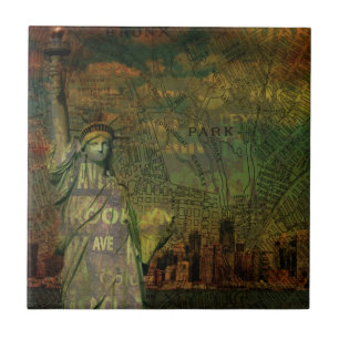 Azulejo De Cerámica Estatua del mapa de Nueva York del americano de la