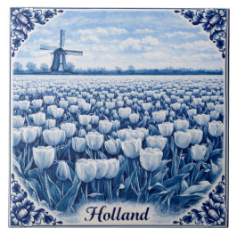 azulejo de cerámica estilo Delft Blue con tulipane